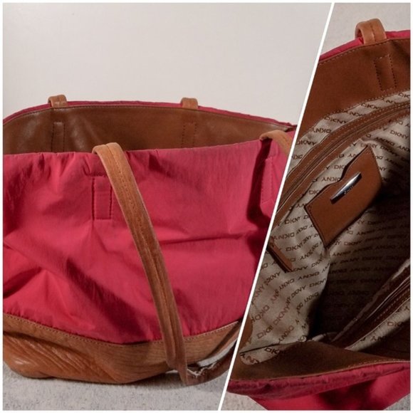 DKNY Dark Pink & Brown Suede Large Shoulder Bag - Picture 1 of 8